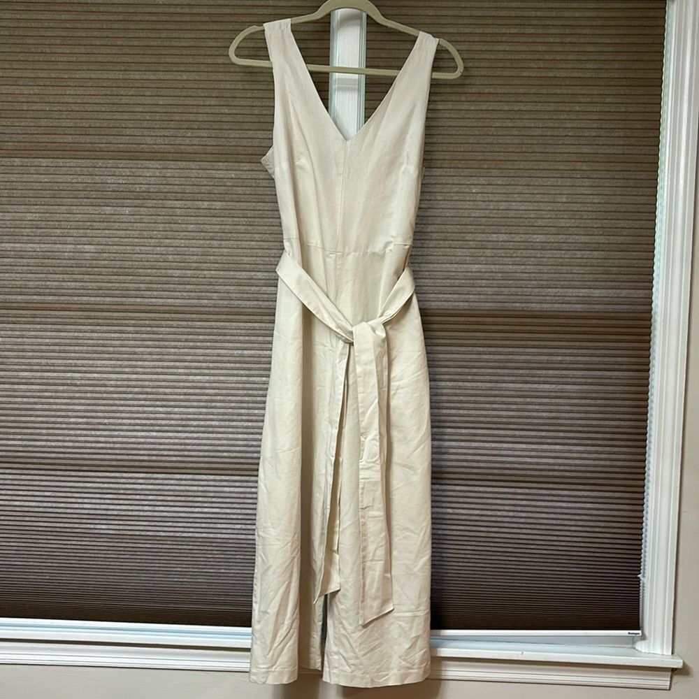 BANANA REPUBLIC Cream Cotton Linen Blend Cropped Sleeveless Jumpsuit 4
